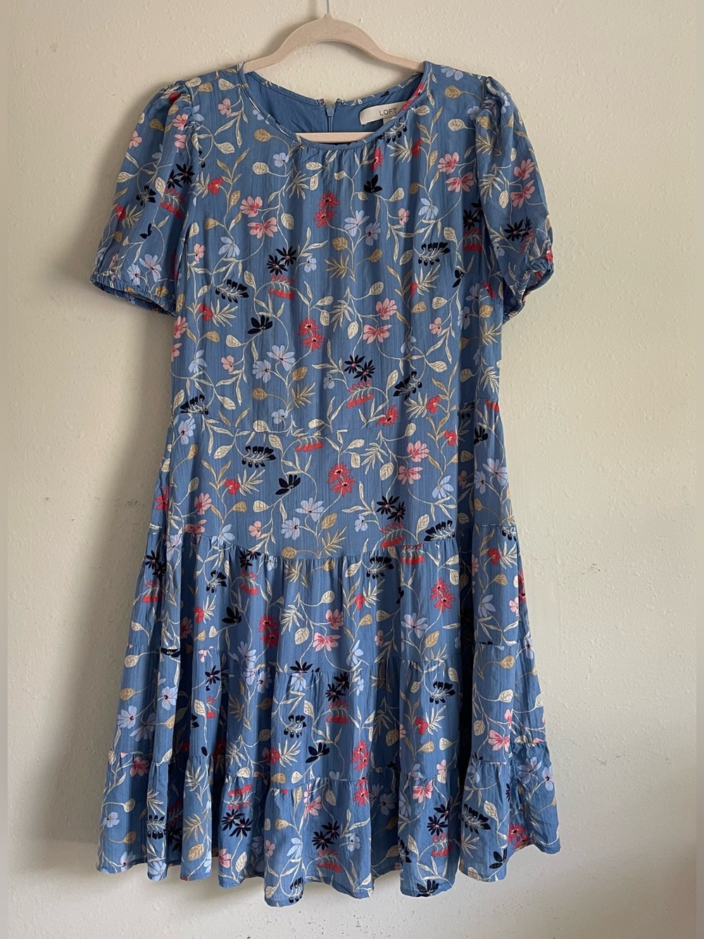 LOFT Blue Floral Tiered Mini Dress